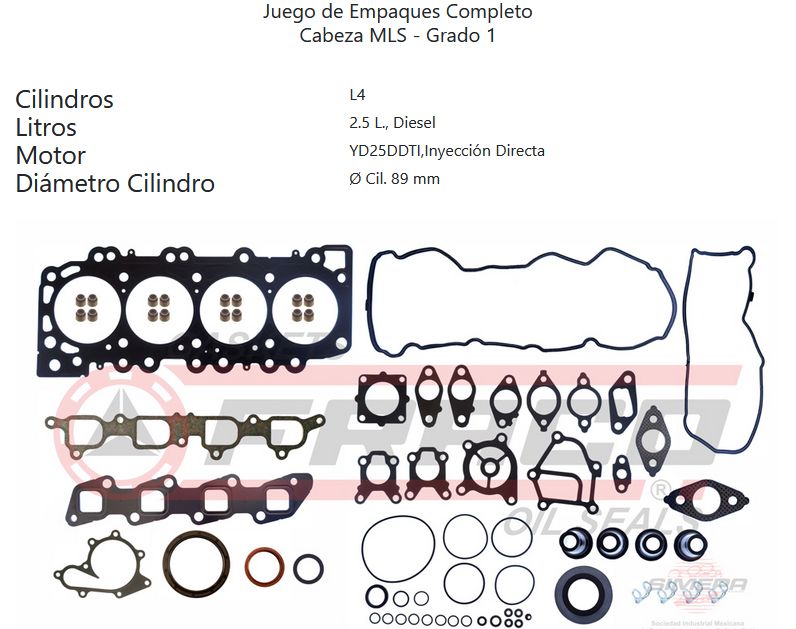 JGO JUNTAS MOTOR NISSAN NP300 PICKUP 2.5L 09-015, CABSTAR 2.5L 08-013 (DIESEL)
