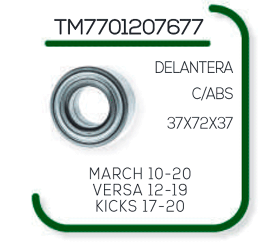 BALERO DOBLE RUEDA DELANTERA MARCH 012-023, VERSA NOTE 012-019, PLATINA 02-010, KICKS 017-023 (C/ ABS)