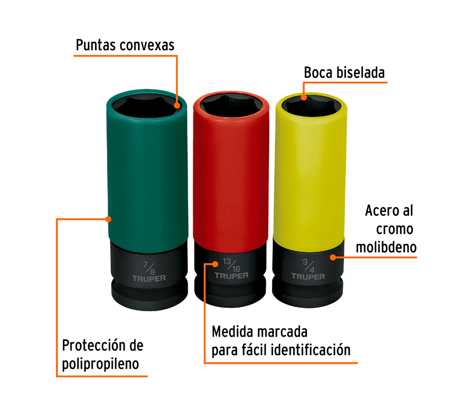 JUEGO 3 DADOS LARGOS 1/2 IMPACTO PROTECCIN PASTICA STD – CERMA Automotriz