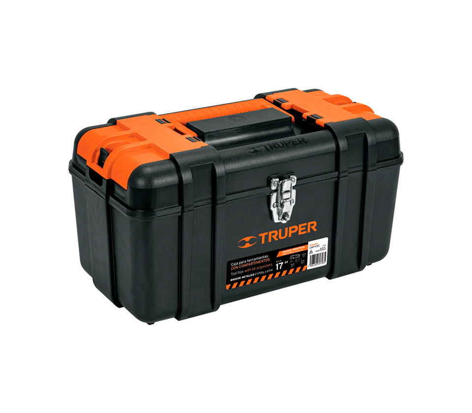 CAJA P/HERRAMIENTA 17 CON COMPARTIMENTOS, BROCHES METÁLICOS