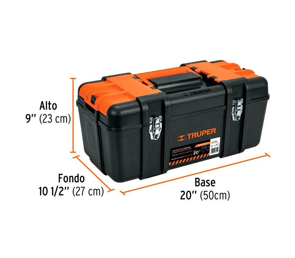 CAJA P/HERRAMIENTA 20 CON COMPARTIMENTOS, BROCHES METALICOS