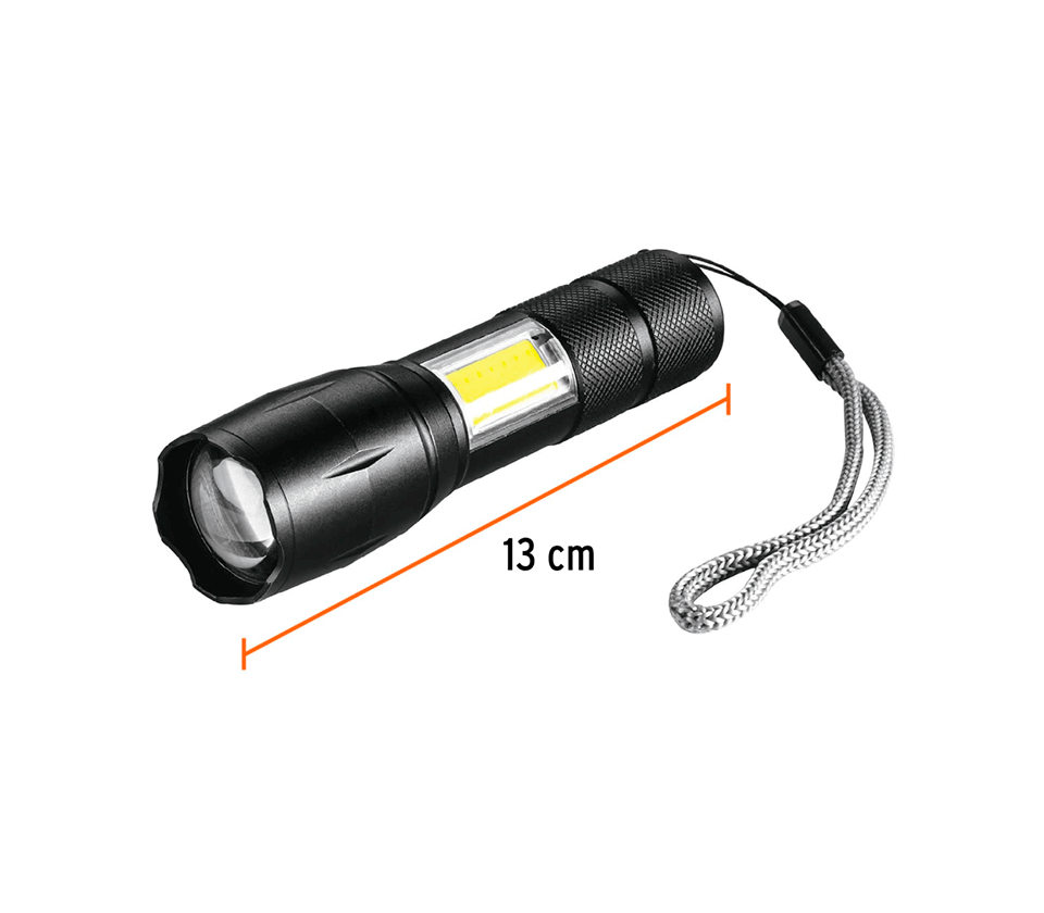 LINTERNA LED RECARGABLE DE ALUMINIO C/LUZ LATERAL, 270 LM