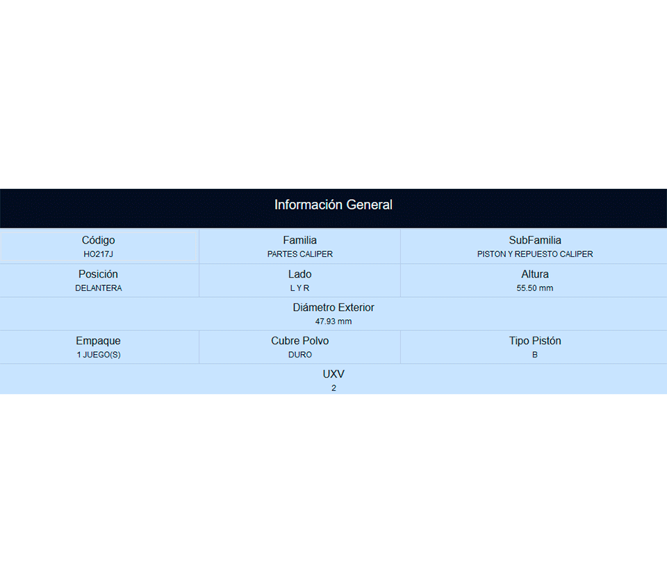 PISTON DE CALIPER DELANTERO FORD FIESTA 00-01