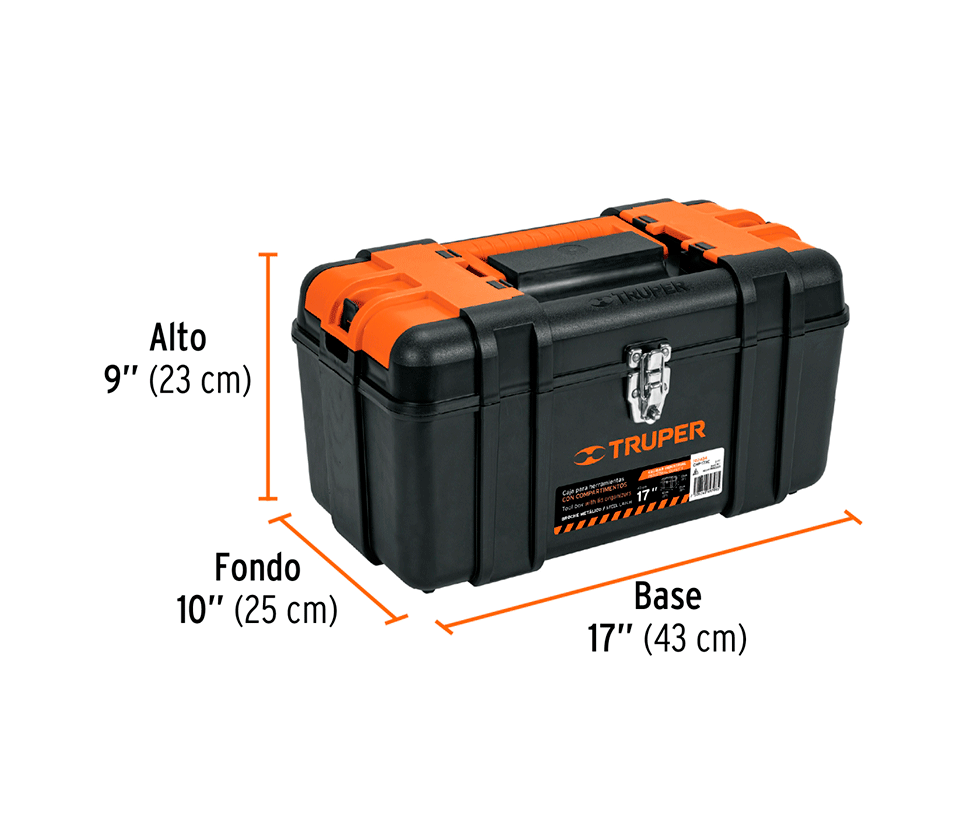 CAJA P/HERRAMIENTA 17 CON COMPARTIMENTOS, BROCHES METÁLICOS