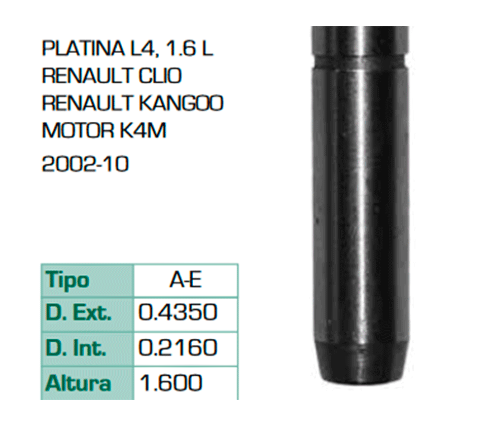 GUIA PARA VALVULA CLIO-PLATINA 1.6L 02-010