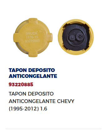 TAPON DEPOSITO DE REFRIGERANTE CHEVROLET CHEVY 94-012, CORSA 1.8L 04-08, ASTRA 2.0L 2.4L 00-05