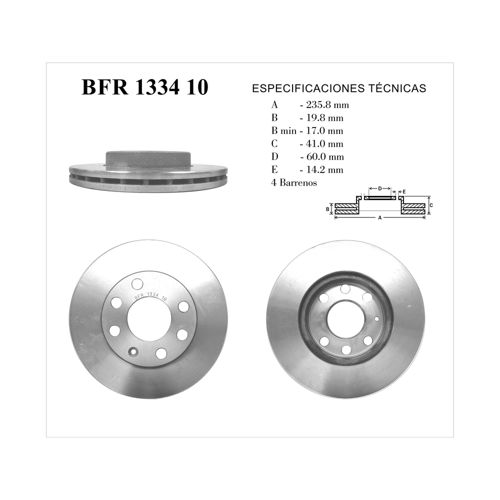DISCO FRENO DELANTERO CHEVROLET CHEVY 94-012 (INC.PICKUP) (236mm EXT)