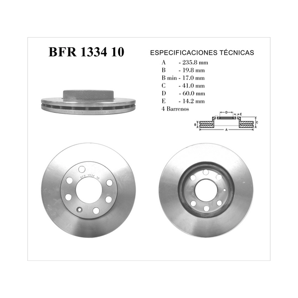 DISCO FRENO DELANTERO CHEVROLET CHEVY 94-012 (INC.PICKUP) (236mm EXT)