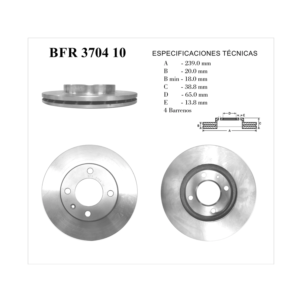 DISCO VENTILADO FRENO DEL VW POINTER 98-08 POINTER WAGON 00/09 240MM 4 BRILOS