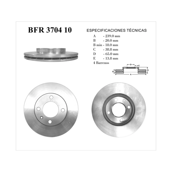 DISCO VENTILADO FRENO DEL VW POINTER 98-08 POINTER WAGON 00/09 240MM 4 BRILOS
