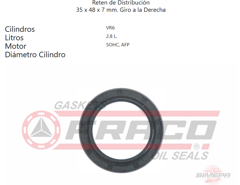 RETEN DE ARBOL DE LEVAS CHEVY 1.4L 1.6L 94-012, CORSA 1.8L 03-08, SONIC 1.6L 012-017, TORNADO 04-010