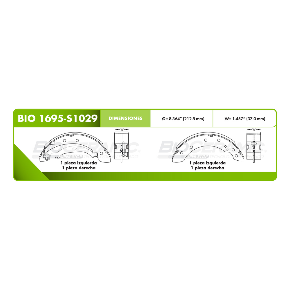 BALATA TRASERA TAMBOR BIOCERAMICA PLATINA-CLIO 02-10 SANDERO STEPWAY10/12 VISION, ARGO 021-022