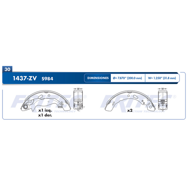 BALATA TRASERA TAMBOR FORD FIGO 2016-2020, IKON 2013-2015, YARIS R 2017-2021