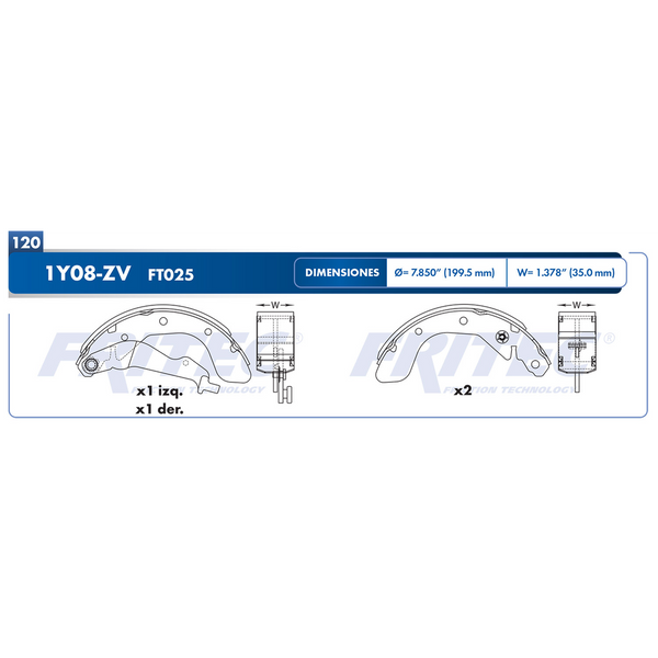 BALATA TRASERA TAMBOR PONTIAC G3 07-09