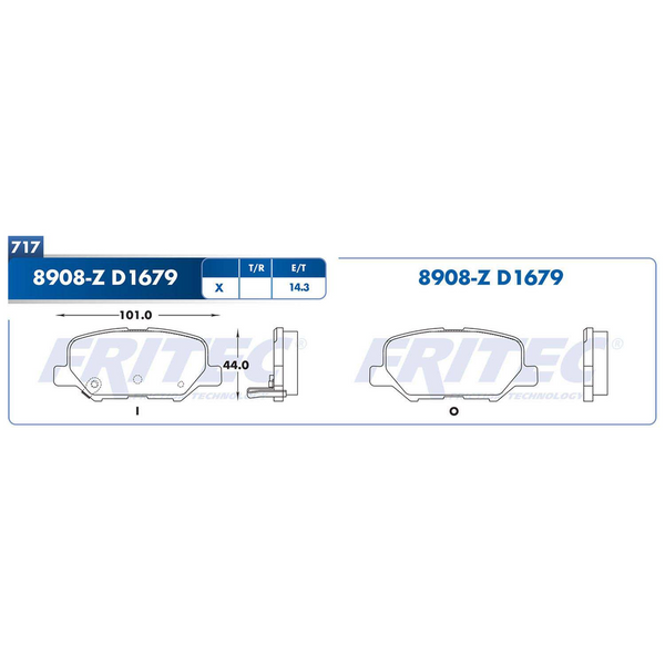 BALATA TRASERA DISCO MAZDA 3 014-018 (HECHO EN MEXICO), MAZDA 6 014-016, MITSUBISHI OUTLANDER 012-021
