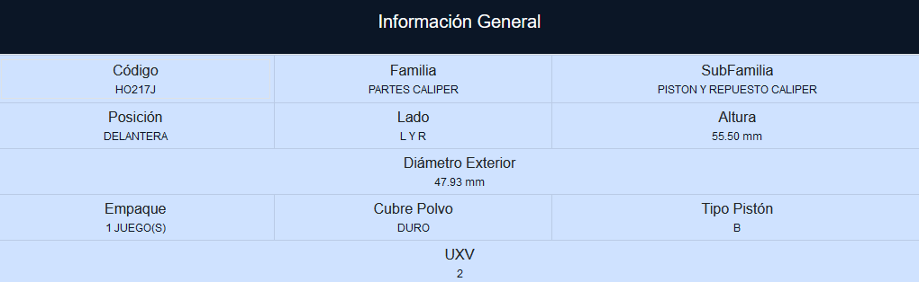 PISTON DE CALIPER DELANTERO FORD FIESTA 00-01