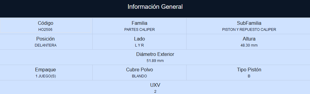PISTON DE CALIPER DELANTERO CHEVROLET SPARK (CLASICO) 1.2L 011-017, BEAT 1.2L 018-021