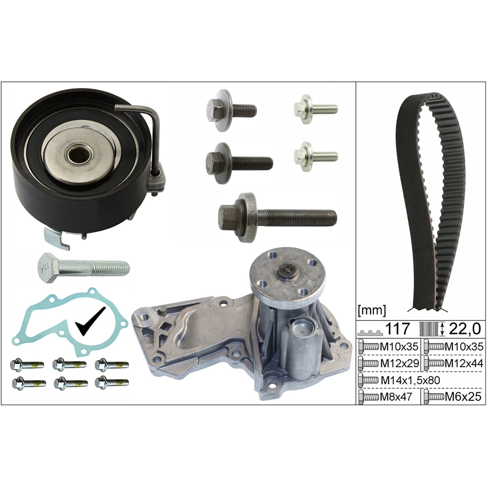 KIT DE DISTRIBUCION CON BOMBA DE AGUA FORD FIESTA 1.6L 011-019, FORD IKON 012-015, FORD FIGO L4 016-019