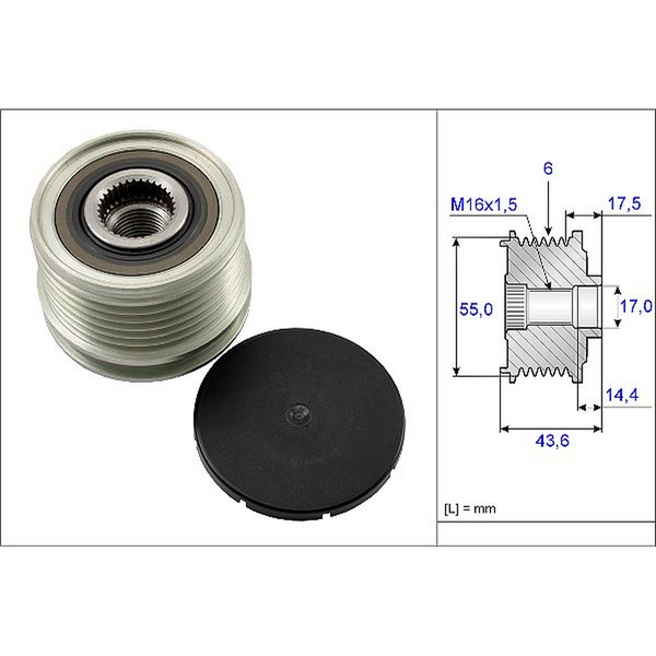 POLEA ALTERNADOR GIRO LIBRE RENAULT SANDERO 2010-2011, KANGOO 2007-2009