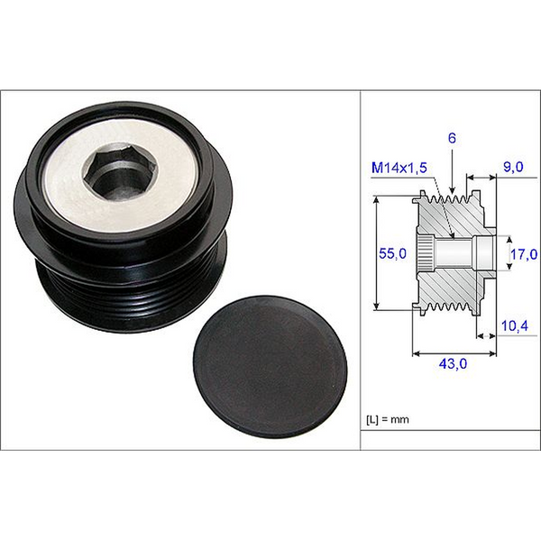 POLEA ALTERNADOR GIRO LIBRE COROLLA 03-09, MATRIX 03-08, TOWN & COUNTRY 01-07, VOYAGER 01-03