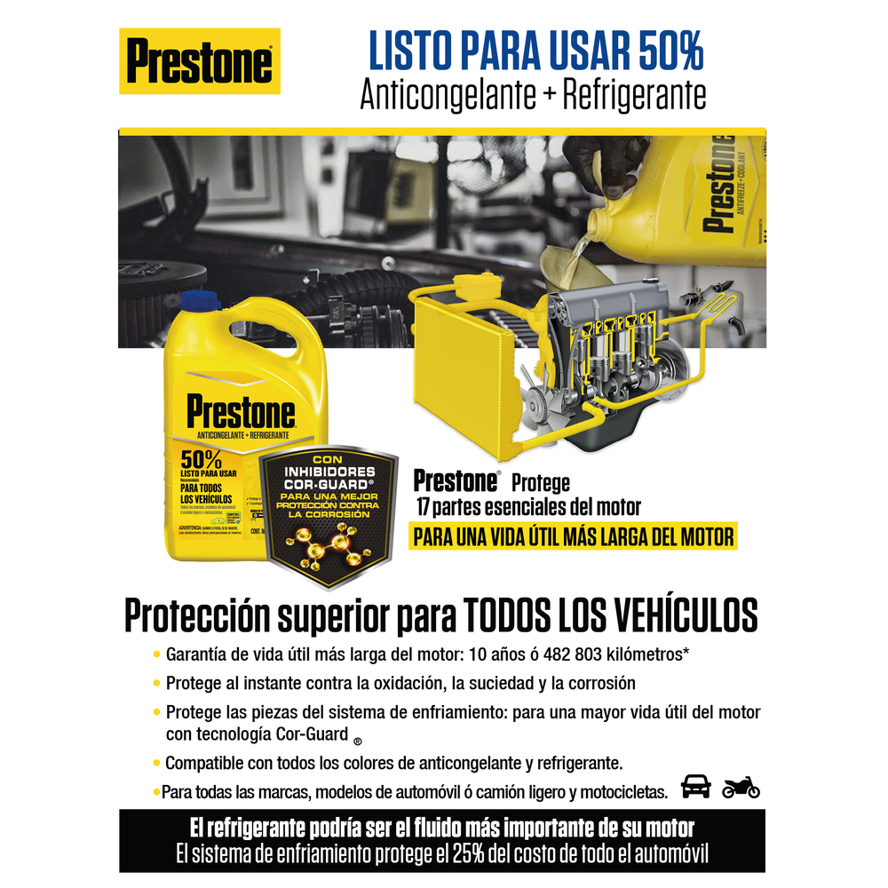 ANTICONGELANTE PRESTONE COR-GUARD LISTO PARA USAR 50%  3.785 L