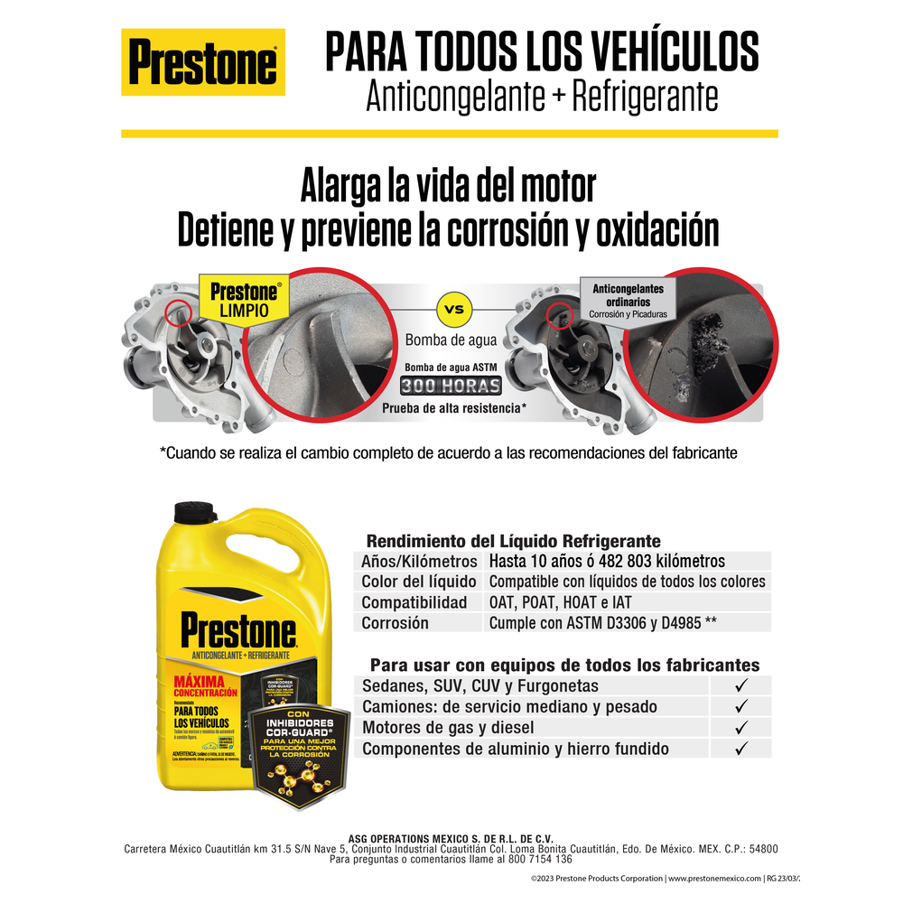 ANTICONGELANTE PRESTONE COR-GUARD CONCENTRADO 70% 3.785 L