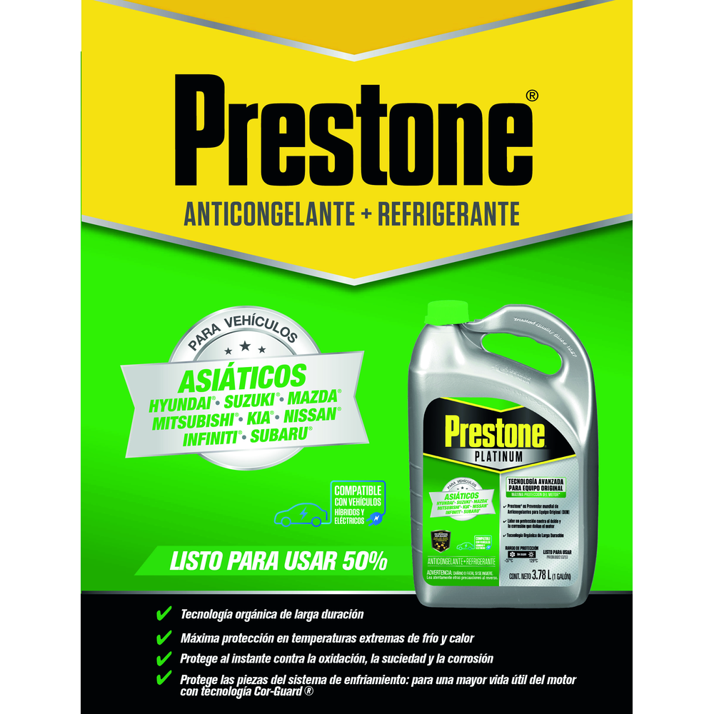 ANTICONGELANTE PRESTONE VERDE ASIATICOS LISTO PARA USAR 50% 3.785L