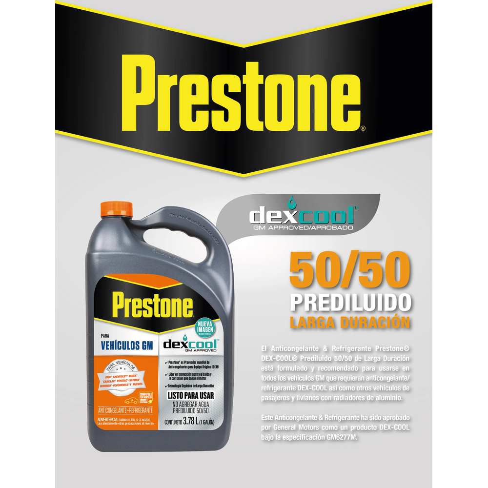 ANTICONGELANTE PRESTONE DEX COOL LISTO PARA USAR 50% 3.785 L