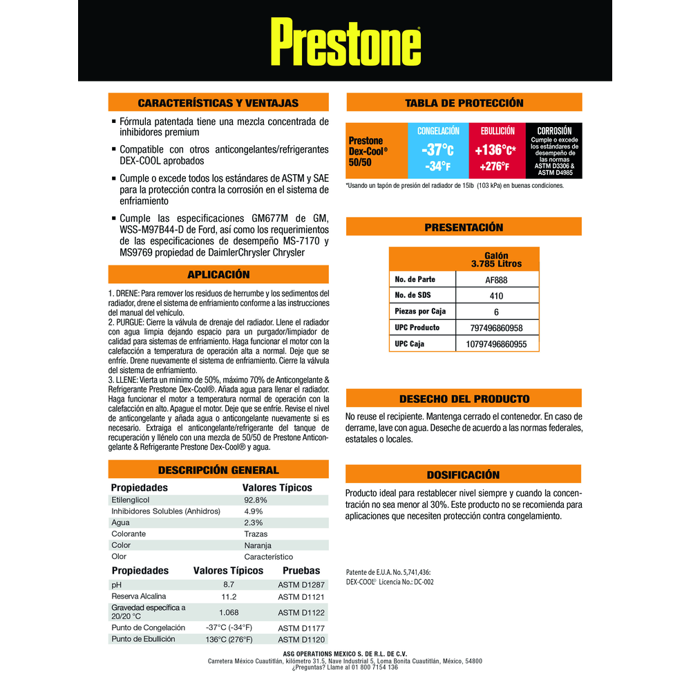 ANTICONGELANTE PRESTONE DEX COOL CONCENTRADO 97% 3.785 L