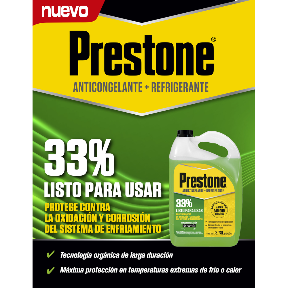 ANTICONGELANTE PRESTONE VERDE LISTO PARA USAR 33% 3.785 L