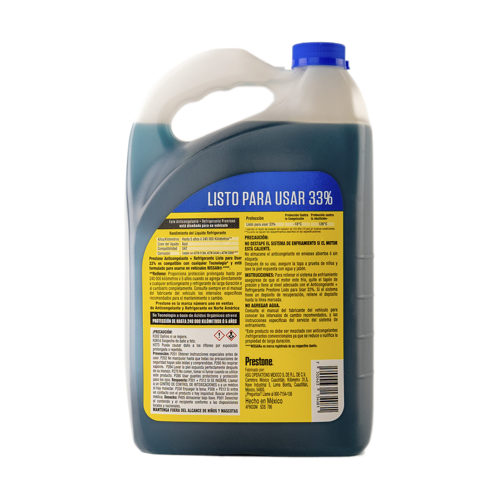 ANTICONGELANTE PRESTONE AZUL NISSAN LISTO PARA USAR 33% 3.785 L