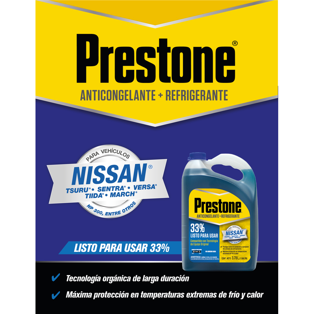 ANTICONGELANTE PRESTONE AZUL NISSAN LISTO PARA USAR 33% 3.785 L