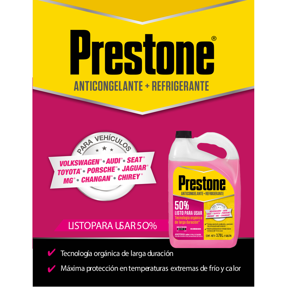 ANTICONGELANTE PRESTONE ROSA LISTO PARA USAR 50% 3.785 L