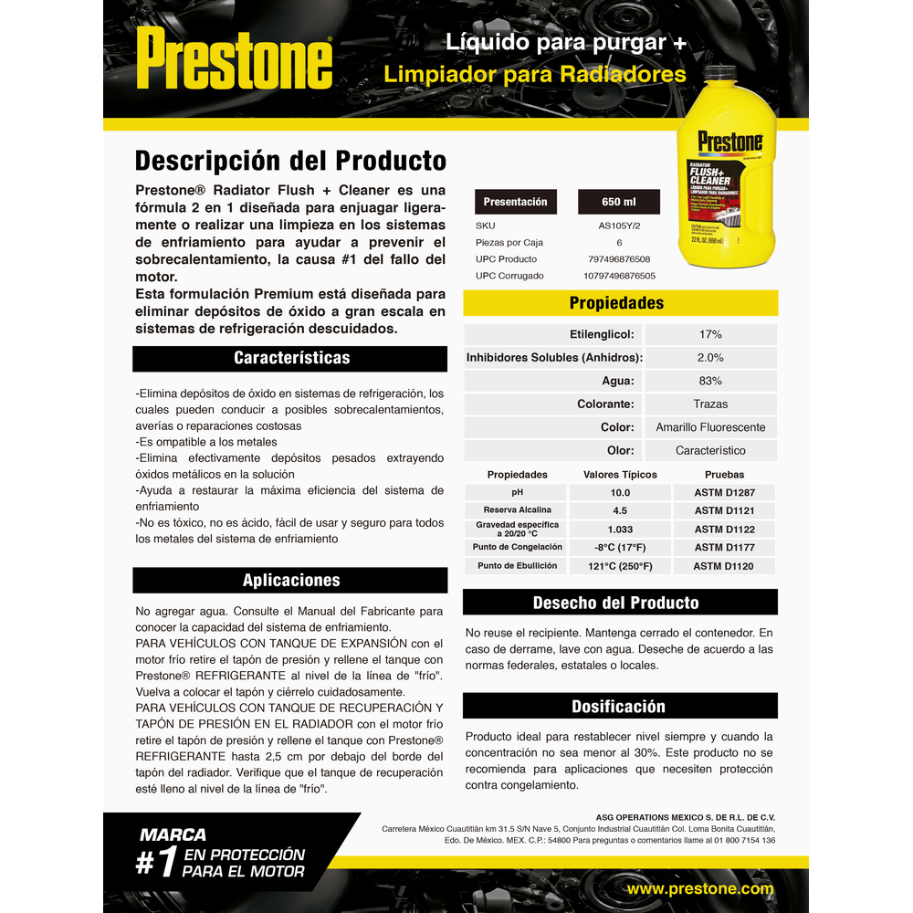 PRESTONE ENJUAGUE + LIMPIADOR PARA RADIADOR 650 ML