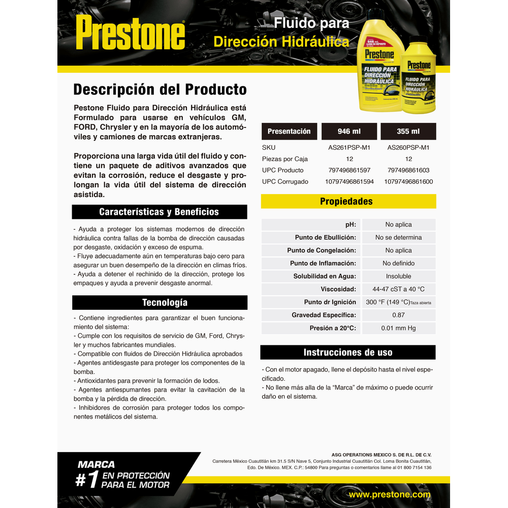 PRESTONE FLUIDO PARA DIRECCION HIDRAULICA 946 ML...