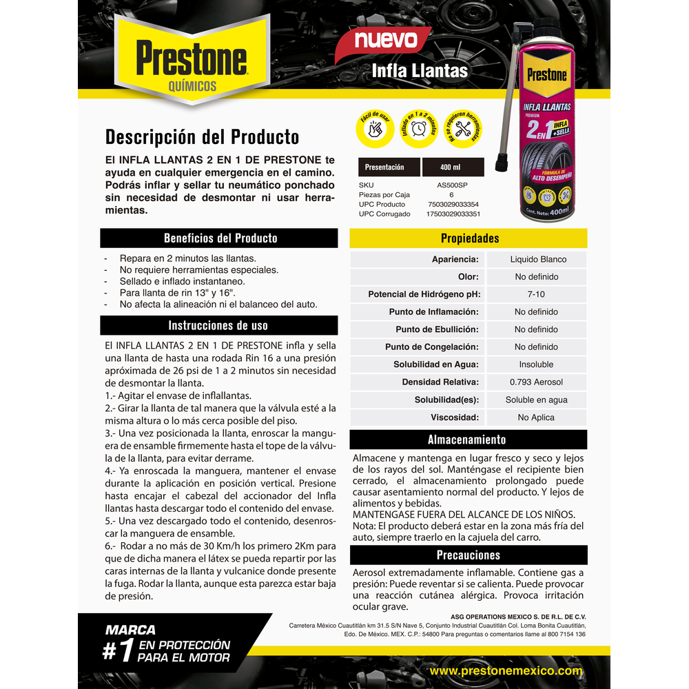 INFLALLANTAS PRESTONE 400 ML