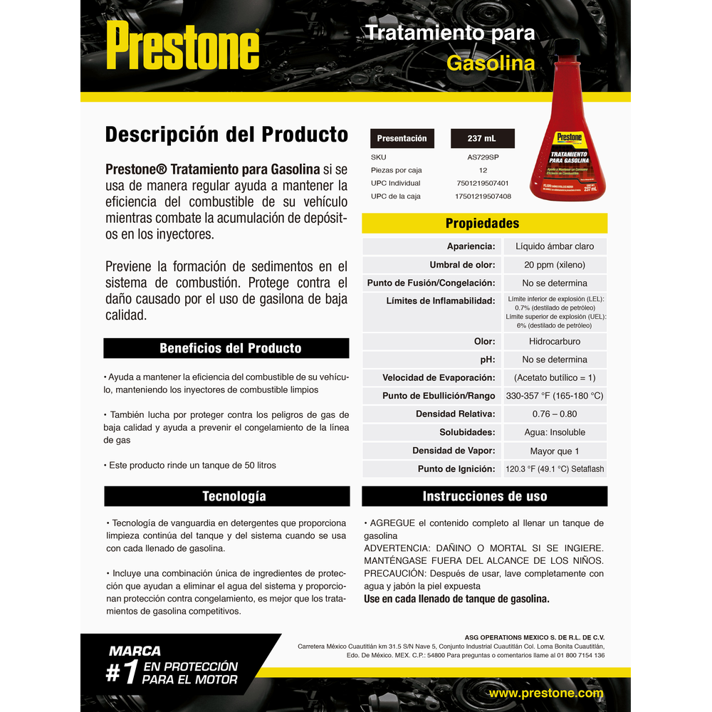 PRESTONE TRATAMIENTO PARA GASOLINA 237 ML