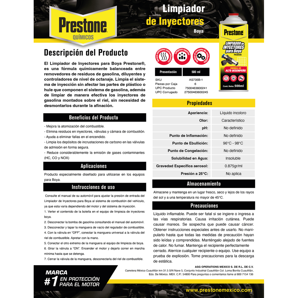 PRESTONE LIMPIADOR DE INYECTORES BOYA 500 ML