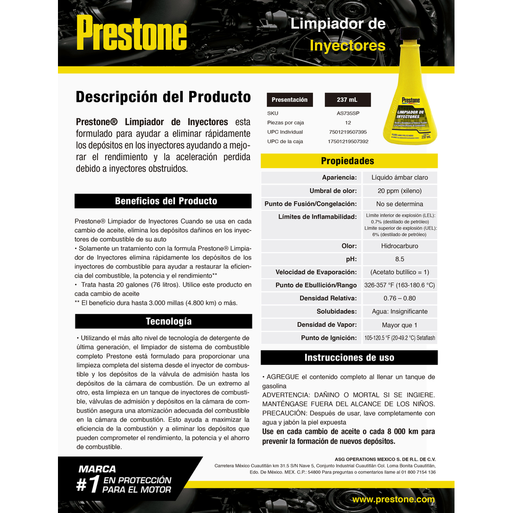 PRESTONE LIMPIADOR DE INYECTORES 237 ML