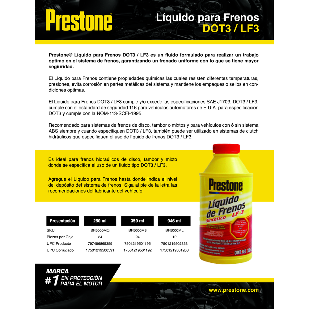 PRESTONE LIQUIDO PARA FRENOS DOT3 946 ML