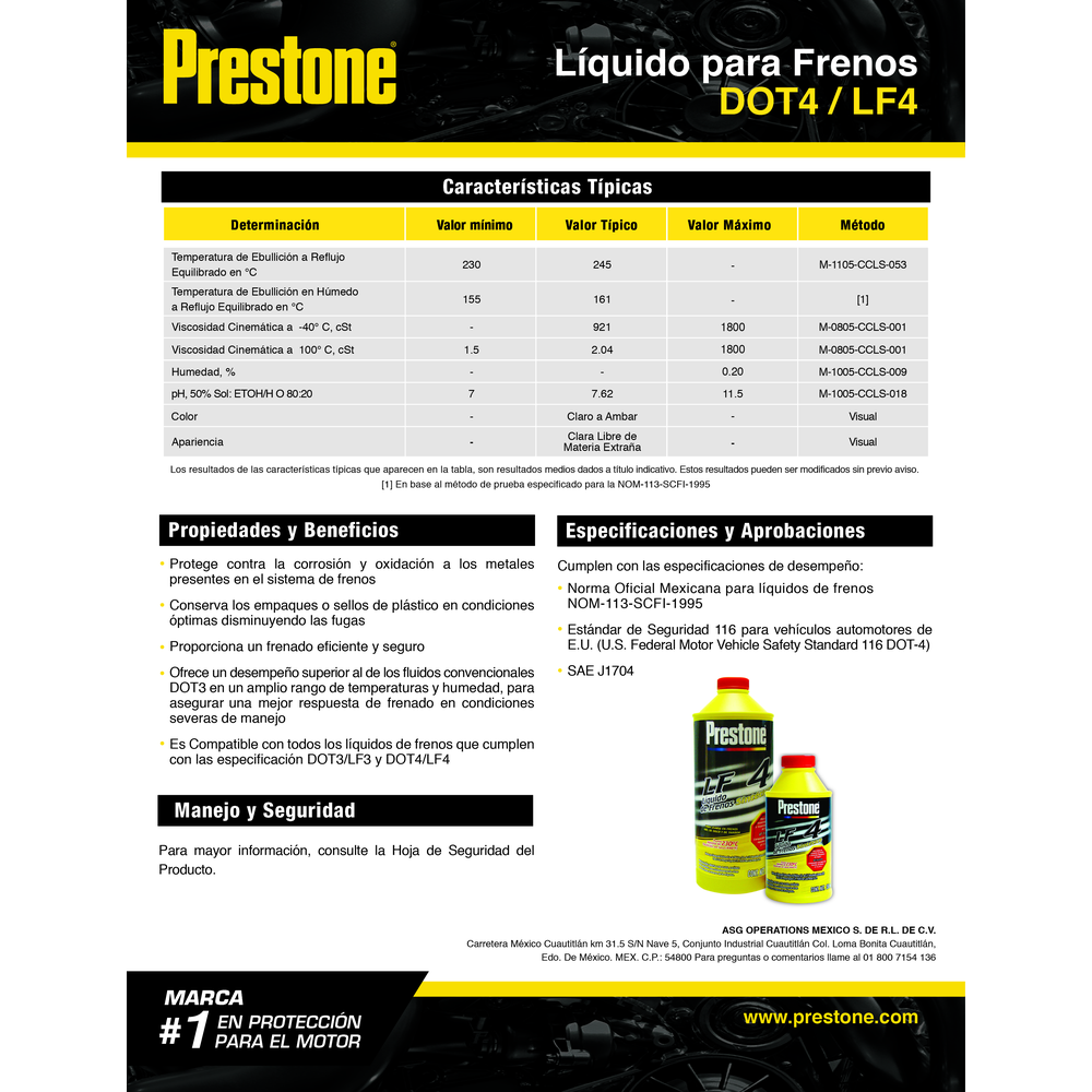 PRESTONE LIQUIDO PARA FRENOS DOT4 946 ML
