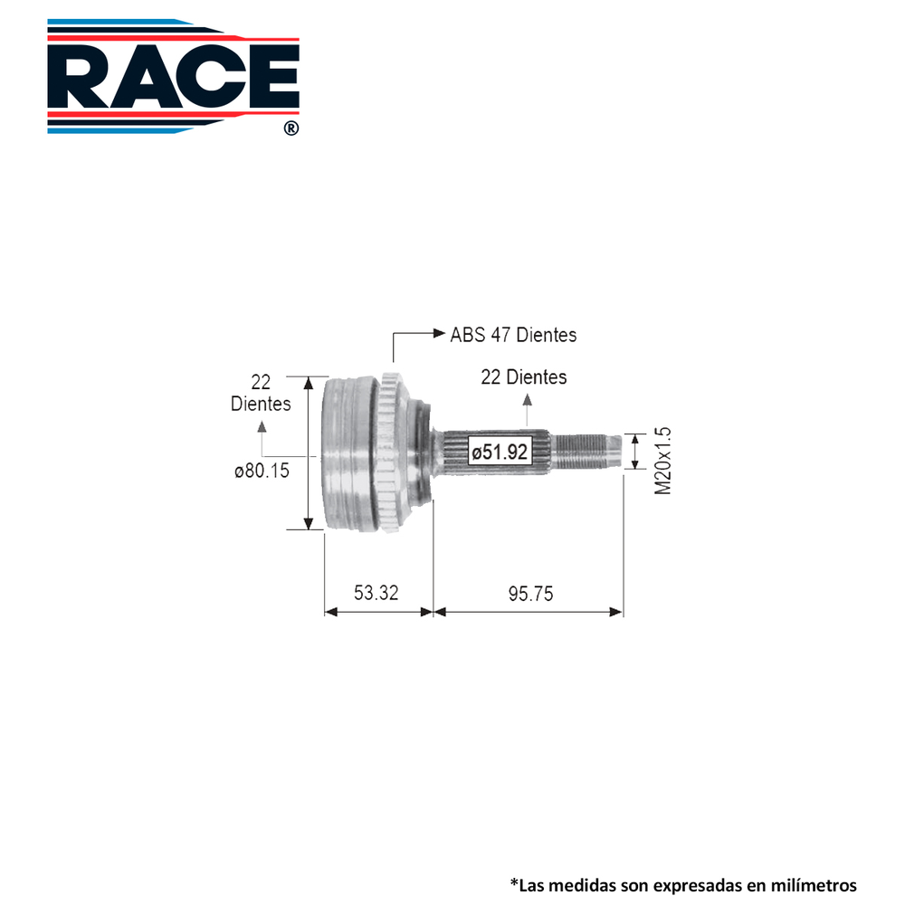 JUNTA LADO RUEDA IZQ-DER CHEVROLET AVEO 1.6L 08-018, PONTIAC G3 07-09, 22EXT-22INT 47D ABS