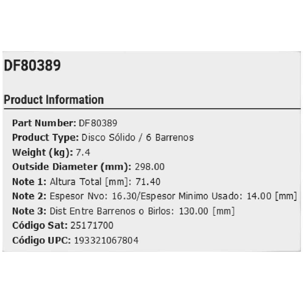 DISCO FRENO TRASERO SPRINTER 2.1L 07-08, 010-012, 015-018, CLS400 3.5L 2018 (298mm EXT)