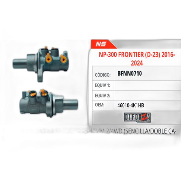 BOMBA DE FRENO NISSAN NP300 FRONTIER 016-020, NP300 PICKUP 016-023 S/DEPOSITO (4X2 4X4 25.40mm)