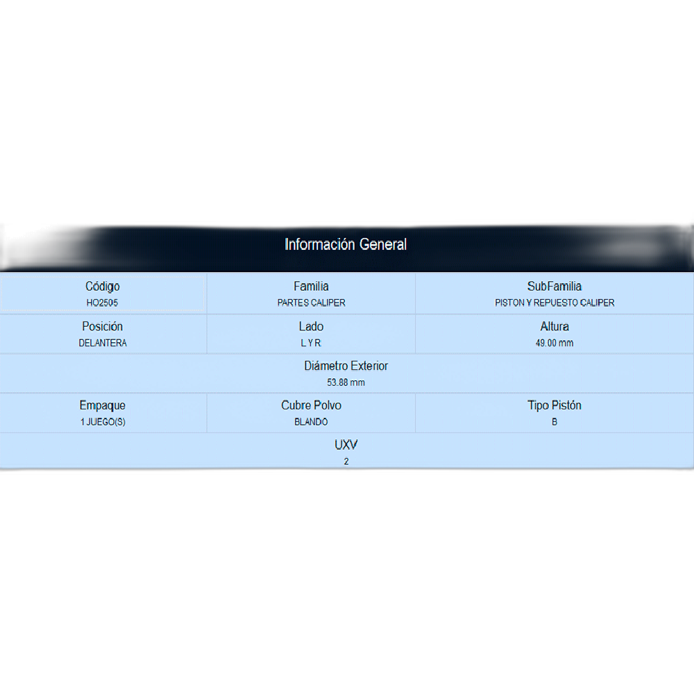 PISTON DE CALIPER DELANTERO CHEVROLET AVEO 1.6L 2007-2017, PONTIAC G3 2007-2009 (WD1035)