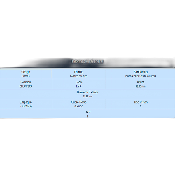 PISTON DE CALIPER DELANTERO CHEVROLET SPARK (CLASICO) 1.2L 011-017, BEAT 1.2L 018-021