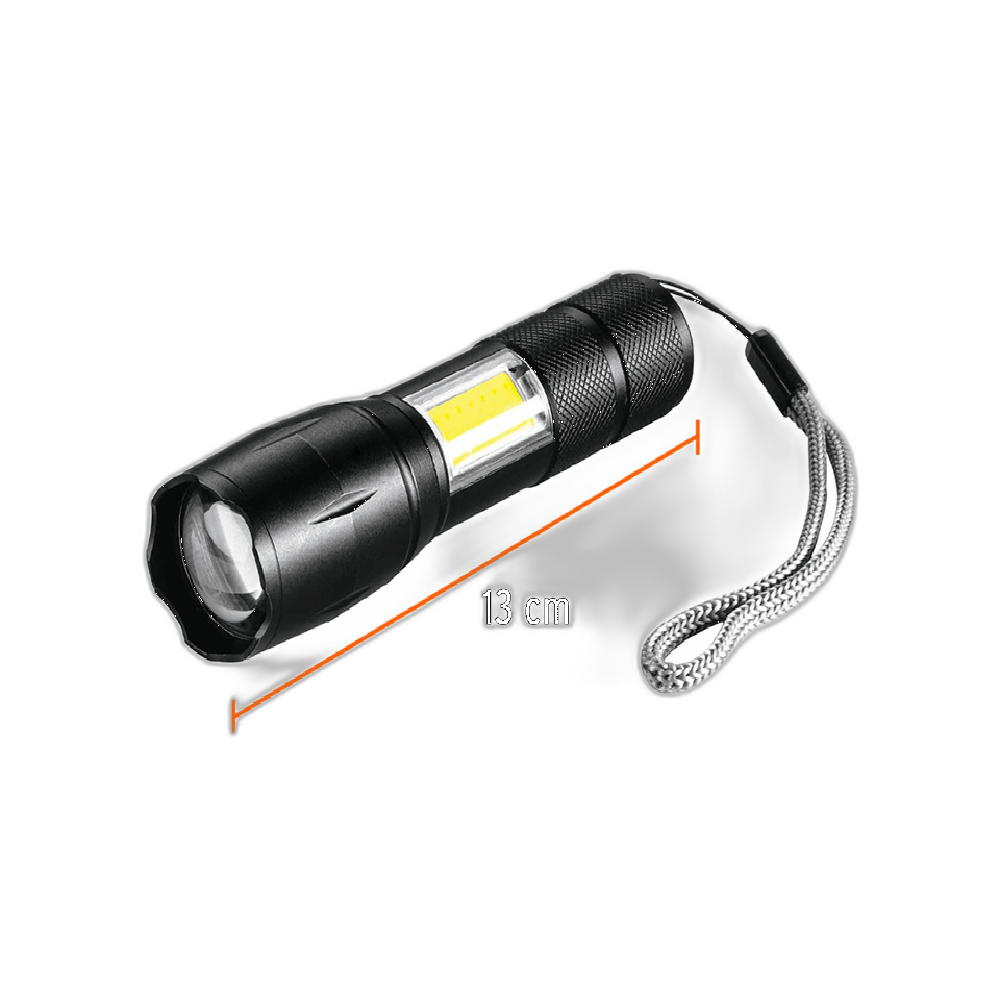 LINTERNA LED RECARGABLE DE ALUMINIO C/LUZ LATERAL, 270 LM