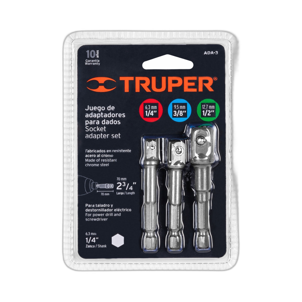JUEGO DE ADAPTADORES PARA DADOS, 1/4 , 3/8 Y 1/2 , 3 PIEZAS