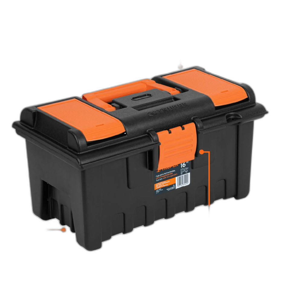 CAJA PLASTICA 16 CON COMPARTIMENTOS, NARANJA.