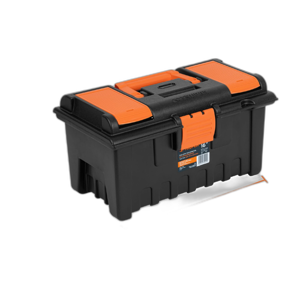 CAJA PLASTICA 16 CON COMPARTIMENTOS, NARANJA.